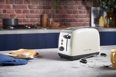 Тостер Russell Hobbs Colours Plus, 2 скибки, нержавіюча сталь, кремовий, широкі відсіки, підставка для булочок, 6 режимів підсмажування, функція розморожування, Lift & Look, 1600 Вт