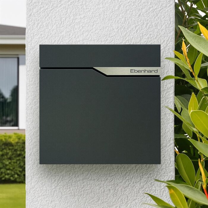 Поштова скринька Metzler Anthrazit з газетницею та іменним шильдиком RAL 7016, вулична, антикорозійна, для настінного монтажу, сучасний дизайн 37x37x10.5 см