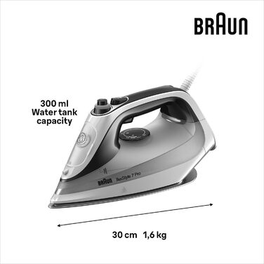 Braun TexStyle 7 Pro Steam Iron SI 7149 WB - Iron with Freeglide 3D Soleplate, Vertical Steam, 2900 Watt, White/Black Black/White