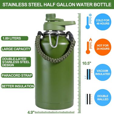 Kalawen Stainless Steel Water Bottle 2.2L Sports Bottle Fitness Water Bottle Leak-Proof Keeps 48h Thermo and 24h Cold Water Bottle Sports BPA Free Water Bottle Outdoor Carbonated Suitable