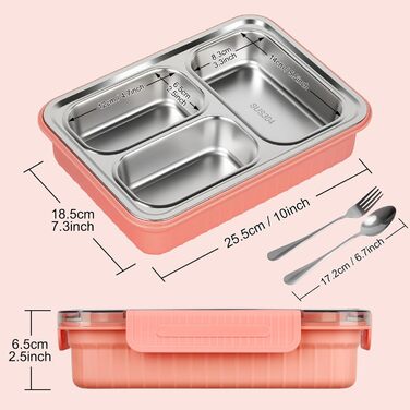 Металева ланчбокс для дітей 900 мл з 3 відділеннями, Bento Lunch Box, без BPA, для школи, дитячого садка, офісу та в дорогу