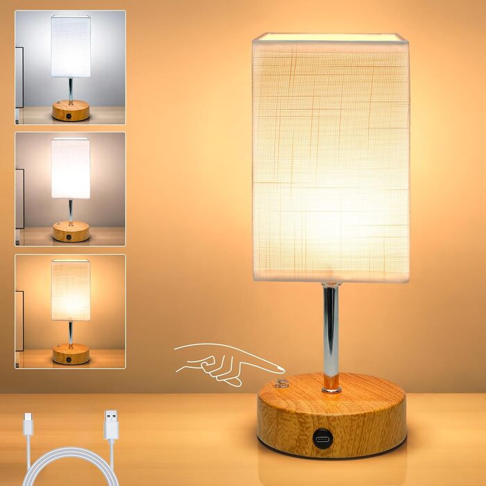 Бездротова настільна лампа TRUMPETS з акумулятором, сенсорне керування, регулювання яскравості, 3 колірні температури, USB-C, 6000mAh, для вітальні/спальні