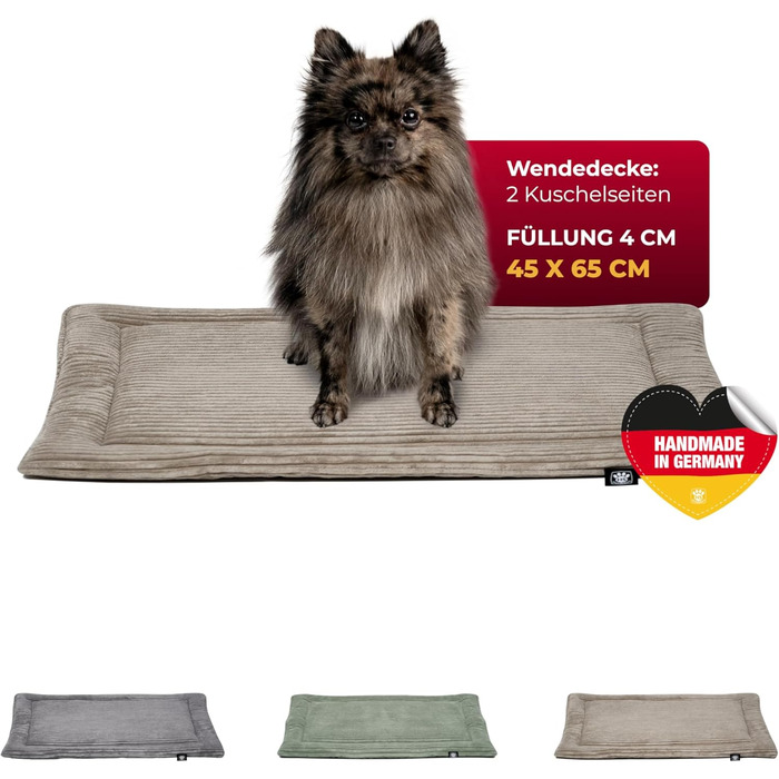 Килимок для собак HS-Hundebett® з флісової тканини, XS (45x65 см) – двосторонній, миючий – м'який, затишний – бежевий, Made in Germany 3977