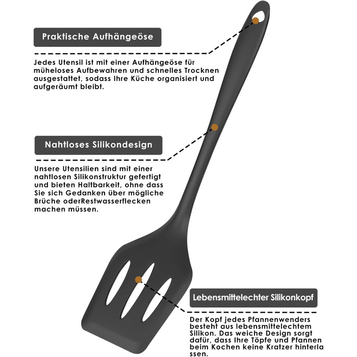 Набір кухонних аксесуарів Czemo 43 шт. з силікону: кухонні помічники, посуд, лопатки, ложки, чорний
