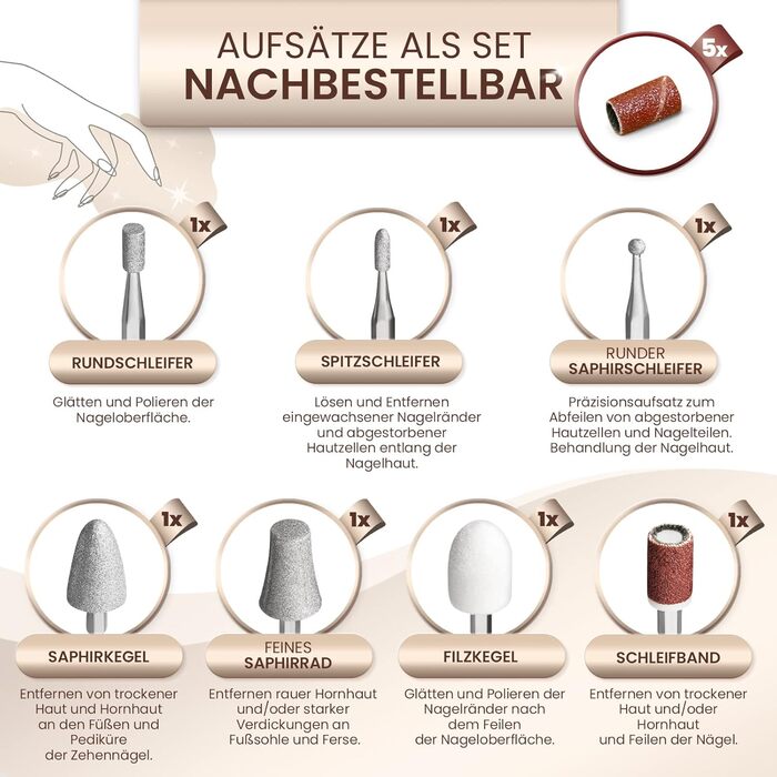 Набір для манікюру та педикюру Grundig електричний: 17 аксесуарів із сапфіру, LED-підсвічування, заміна насадок
