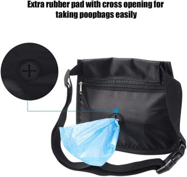 Сумка для корму для собак, сумка для тренувань, кишенька для ласощів з дозатором відходів, магнітна застібка, регульований плечовий ремінь, ідеально підходить для дресирування собак та коней, чорного кольору