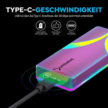 Корпус для NVMe SSD Sabrent з адаптером SATA m.2 (M-Key, M+B Key) USB C 3.2X2 10Gbps з кулером (EC-SNVE) - для геймінгу, преміум-якість (20 Гбіт/с)