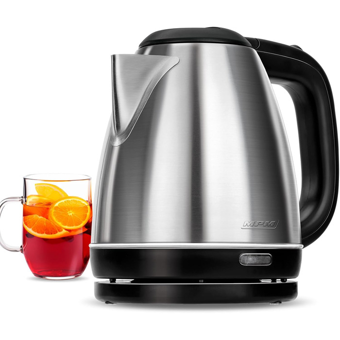 Електричний чайник MPM MCZ-85/G1, 1.7 л, без BPA, бездротовий, 360° обертання, антинакипний фільтр, автовимкнення, чорний, 2200W, нержавіюча сталь