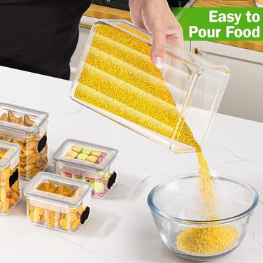 Набір герметичних контейнерів для зберігання продуктів, 24 шт, BPA-free, з кришками, для борошна, цукру, круп, аксесуарів для випічки, 33,6 л + 24 етикетки та маркер