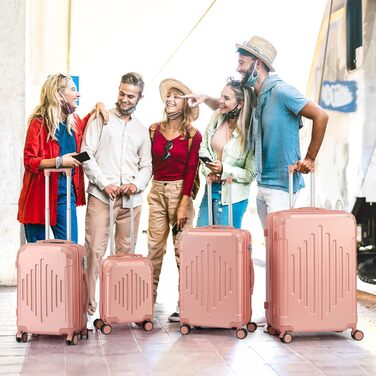 Набір валіз LALAHO 4 шт., дорожній набір, валізи з ABS пластику, набір для багажу з телескопічною ручкою, ручна поклажа (Рожеве золото, набір валіз 4 шт. (Ромби))