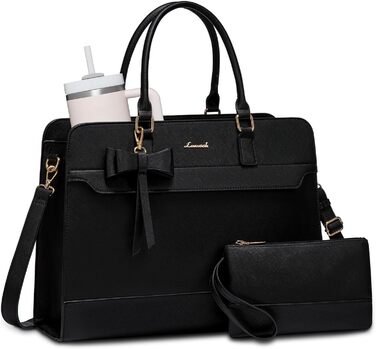 LOVEVOOK Сумка для ноутбука 15.6/17.3 дюйма, жіноча, шкіряна, для роботи/навчання, універсальна, сумка-тоут, шкіряна, чорна