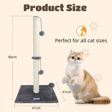 Котячий кігтетоп Nobleza, 80 см, сірий, з мотузкою та іграшкою