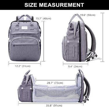 SNDMOR Diaper Bag Backpack, Convertible Diaper Backpack with Changing Pad Function, Large, Multifunctional Diaper Bag with Changing Mat, Stroller Hooks, Suitable for Mom and Dad