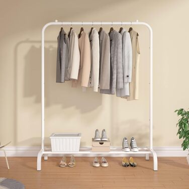 MOYIPIN Metal Clothes Rack, Single Rod Portable Clothes Hanger Rack, Clothes Stand for Bedroom, Balcony 110.5 cm, White