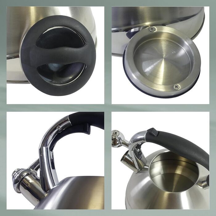 Kela Induction 3 L, Stainless Steel Camping Kettle, with secure pouring lid opening via button, VARUS, Polished Teakettle, Silver, Silver Single