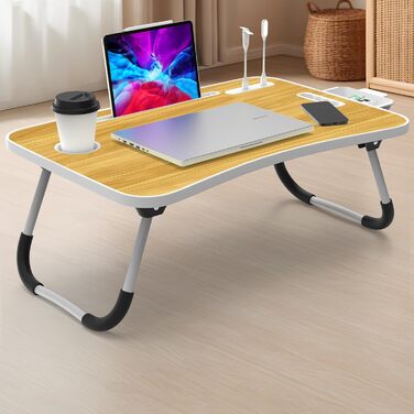 Столик для ноутбука в ліжко Huracan: регульований, з USB, підсклянником та ящиком (60x40 см, чорний)