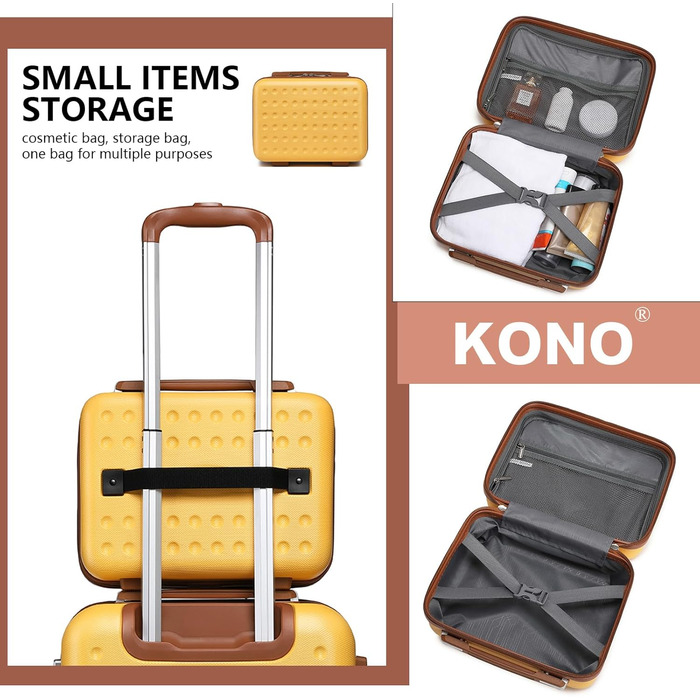Чемодан-валіза KONO з жорсткою оболонкою, 76x50x31 см, білий (жовтий, косметичка)