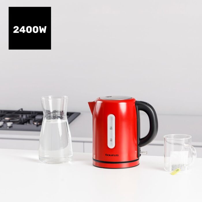 Електричний чайник Taurus Vintage Compact Red 2400W, 1л, 360° обертання, автоматичне відключення, LED-дисплей, без BPA, нержавіюча сталь, індикатор рівня води, ретро-дизайн, червоний