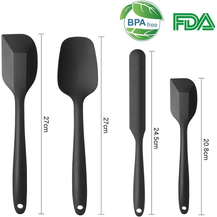 Набір силіконових шпателів Vicloon (4 шт.) для випічки та приготування їжі. Стійкі до високих температур (500°F), гнучкі, антипригарні. Чорний колір.