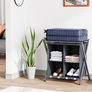 aboxoo 2-Pack Luggage Rack with Storage Space, Guest Room, Folding, Holds up to 54.4 kg, Space-Saving Suitcase Racks for Guest Rooms, Bedrooms, Hotels, Black (Gray, 2 Pieces)