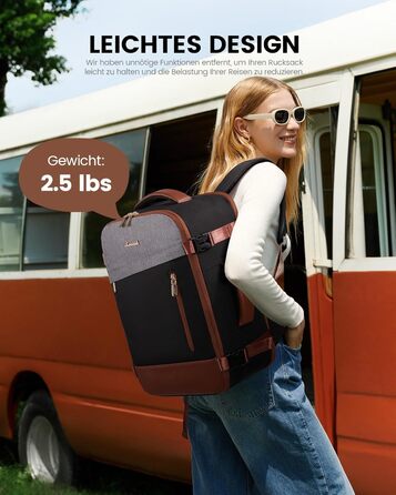 LOVEVOOK Рюкзак ручної поклажі 40L, 17.3 дюйми, великий рюкзак для подорожей для жінок та чоловіків, розширюваний дизайн, рюкзак ручної поклажі для літака, Travel Backpack як Cabin Bag для подорожей та бізнесу (40x30x20cm-24L, Чорний + Сірий + Каштанового