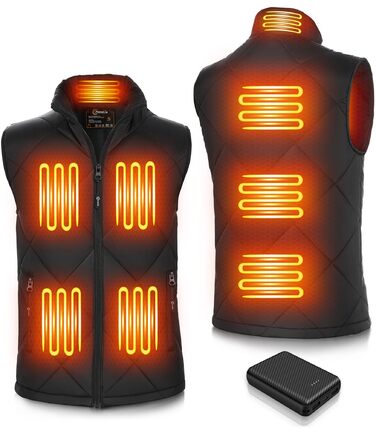 Електрична гріюча жилетка Fernida для чоловіків та жінок, 8 зон нагріву, 3 температурні режими, з Powerbank, для зимових активів на відкритому повітрі, чорна, розмір S