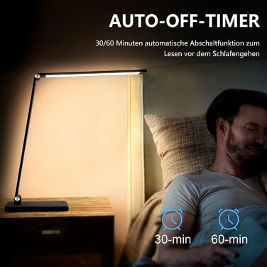 Стіл лампа LED, диммер, 5 кольорів, 10 рівнів яскравості, захист очей, нічник для дітей, офісна лампа, денне світло, USB-порт (чорний)