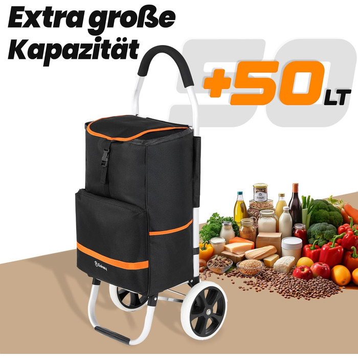 Тролей для покупок Eskey з термокишенею – складаний, водонепроникний, 50L (Чорний)