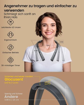LED лампа на шию Glocusent: ідеальний подарунок на День Матері, для рукоділля, читання в ліжку, з таймером, 3 кольори та 3 рівня яскравості, акумуляторна, сірий колір