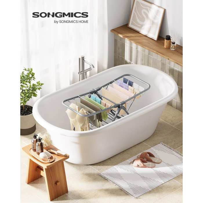 SONGMICS Сушарка для білизни складна, металева, 2-х крила, 44 x 101 x 54 см, білий (Taubengrau)