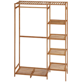 HOMCOM Clothes Rack Coat Stand with Clothes Rod, Shoe Storage, Shelf, Bamboo Wardrobe for Bedroom, Exhibitions, Laundry Room, Utility Room, Natural Wood | Aosom