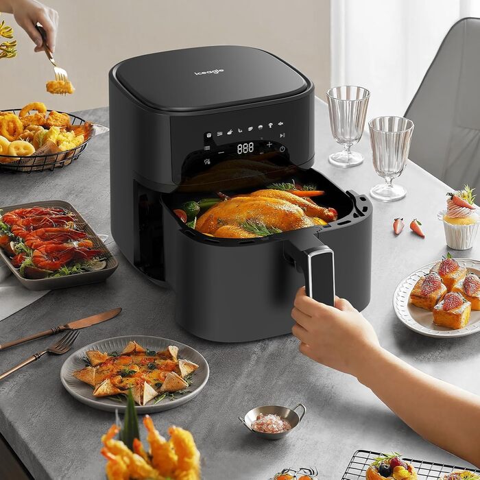 iceagle Hot Air Fryer 6.5 L Airfryer XL - Fryer Without Fat with Metal Interior | 1700W Hot Air Fryer with 8 Cooking Programs, Digital Display, with German Recipe Book