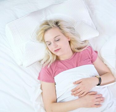 Ортопедична подушка Elviros з memory foam для тих, хто спить на боці, з підтримкою шиї, проти болю в шиї та плечах, 64 x 12,5/10,5 x 38 см, темно-сіра