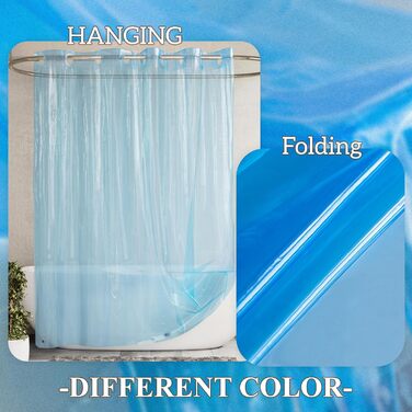 Шторка для душу Barossa Design з EVA, без петель, 180x188 см, блакитна, з магнітами