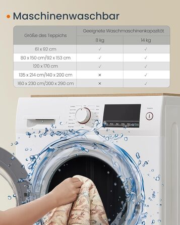 Килимок SONGMICS HOME Vintage, 120x170 см, для вітальні, спальні, кухні, коридору, їдальні, миючий, з антиковзаючим покриттям, TAR032G01 (Cappuccinobeige, 200B x 290L см)