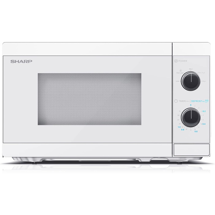 Мікрохвильова піч SHARP R200BKW Solo, 20 л, 800 Вт, 5 режимів, таймер, функція розморожування за вагою, енергозберігаючий режим, скляний піднос 25,5 см