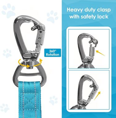 Тактична повідок для собак AUBELL, міцна, світловідбиваюча, без натягу, з амортизатором, для середніх та великих собак, з м'якою ручкою, страхувальний ремінь для авто, поворот на 360°, зелений (M-L, синій)