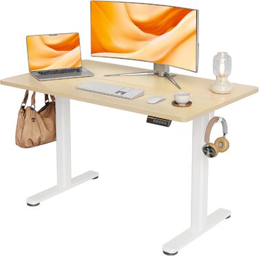 Електричний регульований стіл Claiks 120x60 см, білий каркас, бежева поверхня, письмовий стіл для роботи стоячи та сидячи
