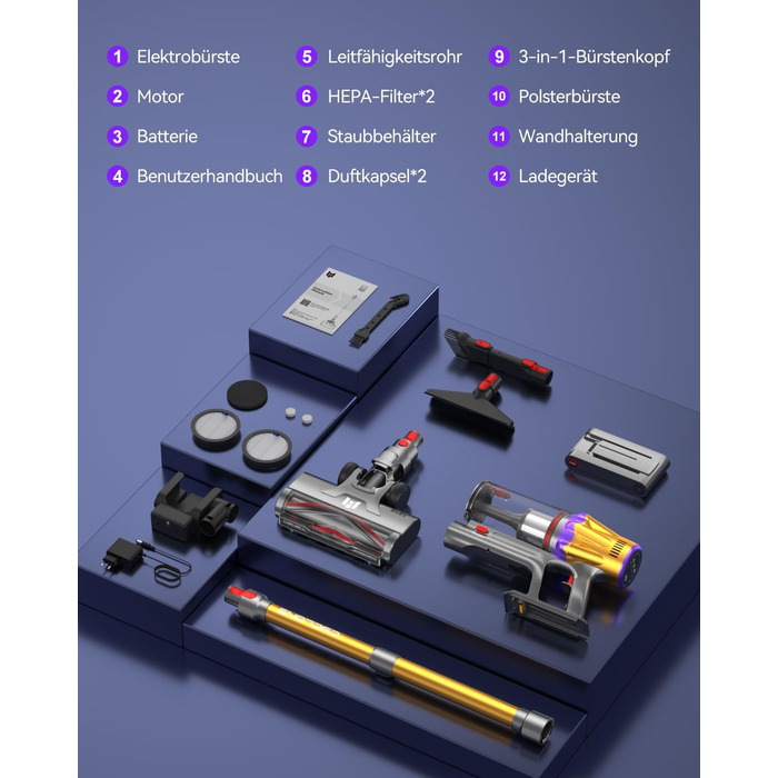 Бездротовий акумуляторний пилосос H9 58000Pa/650W з LED-дисплеєм та антизаплутувальною насадкою для тварин, килимів та твердих поверхонь, золотистий