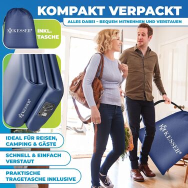 Надувна матрац KESSER® з електричним насосом, самонадувна, для гостей, кемпінгу та дому, 203 x 95 x 51 см, блакитна