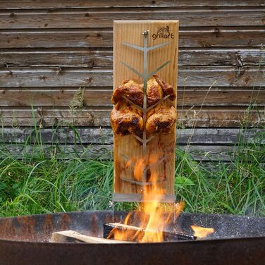GrillArt® XXL Преміум дошка для лосося на гриль – 180° обертання, 5-позиційне регулювання, для гриля та вогнища, 55х18 см (вишня)