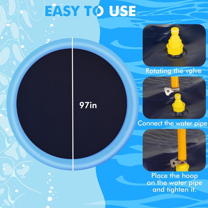 YAUNGEL Dog Pool, 170 cm, Paddling Pool for Large & Small Dogs, 0.58mm Thickened Anti-Slip Mat, Foldable, Durable Splash Pad for Summer, Garden (246CM)