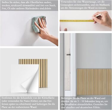 Акустичні панелі JBER самоклеючі для стін, шумопоглинаючі 3D-панелі для студії, офісу та дому, натуральний дуб, 30×30×1 см (набір 12 шт, смугастий дизайн 60×60 см)