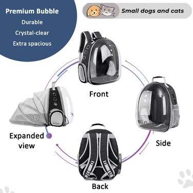 Рюкзак-переноска для котів та маленьких собак, розширюваний, з прозорим вікном та блискавкою, для подорожей та походів (розширювана спинка)