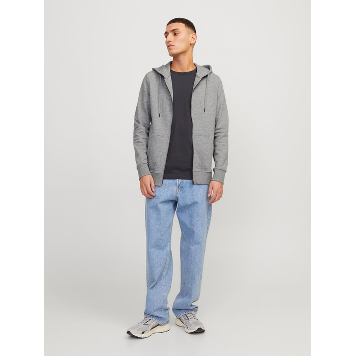 Чоловіча худі Jack & Jones однотонна з капюшоном, світло-сіра (розмір M)