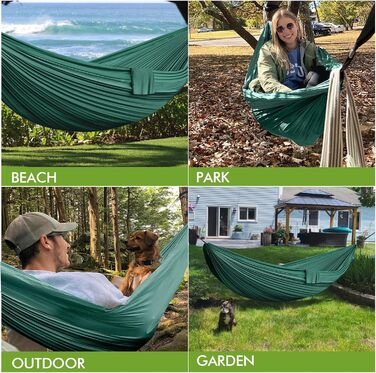 Гамак для відпочинку на природі: двомісний, 300x200 см, ультралегкий, до 300 кг, нейлон, дихаючий, для кемпінгу, саду, пляжу