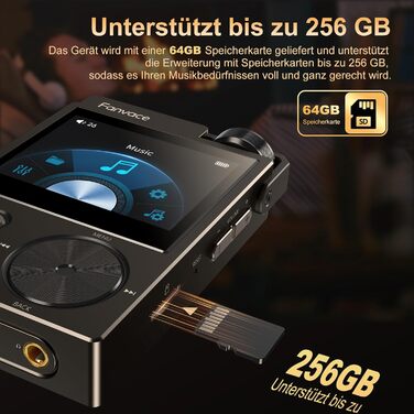 HiFi MP3 плеєр з підтримкою DSD, FLAC, 192kHz/24bit, 64GB + microSD до 256GB, чорний