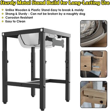 Підвищений миска для собак (6 літрів) для великих собак, 4-рівнева регулювання висоти (33–46 см), з нержавіючої сталі з вологостійким килимком та стійким металевим підставкою, легко миється, для дому та вулиці