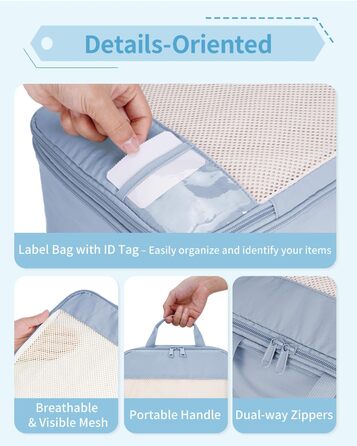 Набір органайзерів для валізи Narwey (5 шт.) - компресійні куби для пакування, аксесуари для подорожей (блакитний)