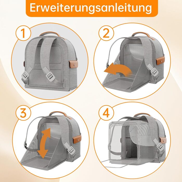 Розширюваний рюкзак для котів - рюкзак-переноска для тварин з дихаючою сіткою 4D, рюкзак для собак та котів до 12 кг (Сірий)